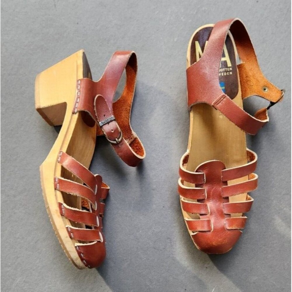 MIA Womens Brown Bety Peep Toe Block Heel Gladiator Leather Clogs Shoes 40 Vtg